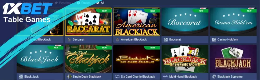 1xBet Casino Table Games