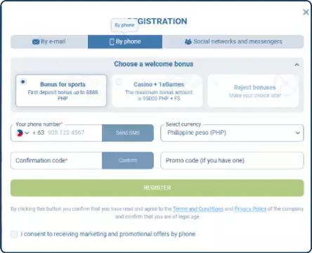 1xBet Registration by Phone Number